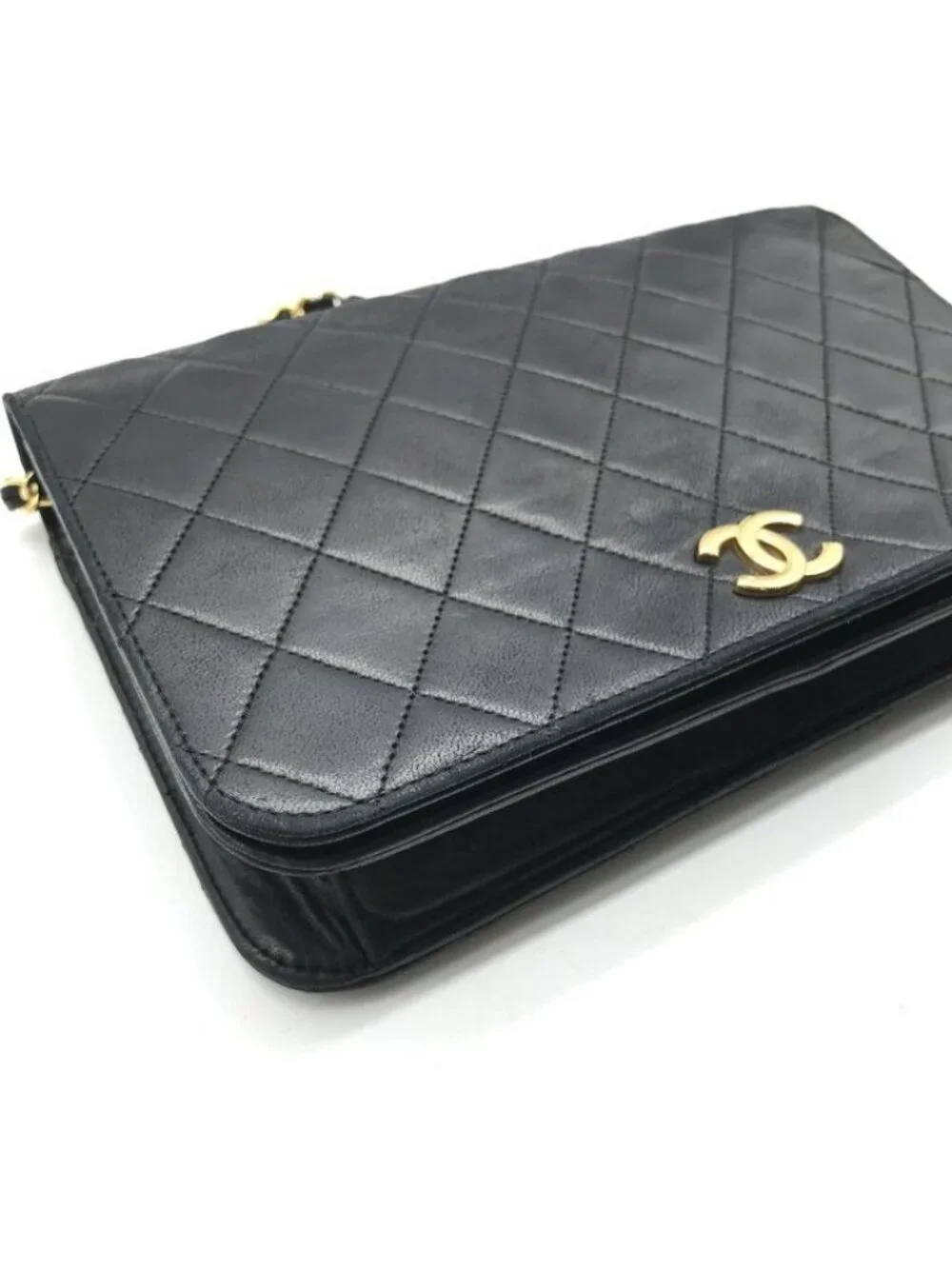 Chanel CC Logo Quilted Push Lock Chain Shoulder Bag Black